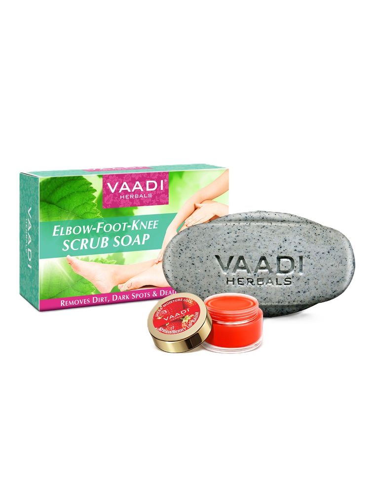 Vaadi Herbals Elbow-Foot-Knee Scrub Soap & Strawberry Lip Balm Combo