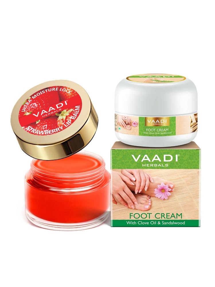Vaadi Herbals Foot Cream & Strawberry Lip Balm Combo