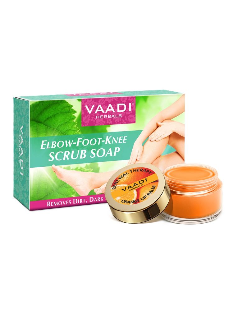 Vaadi Herbals Elbow-Foot-Knee Scrub Soap & Orange Lip Balm Combo