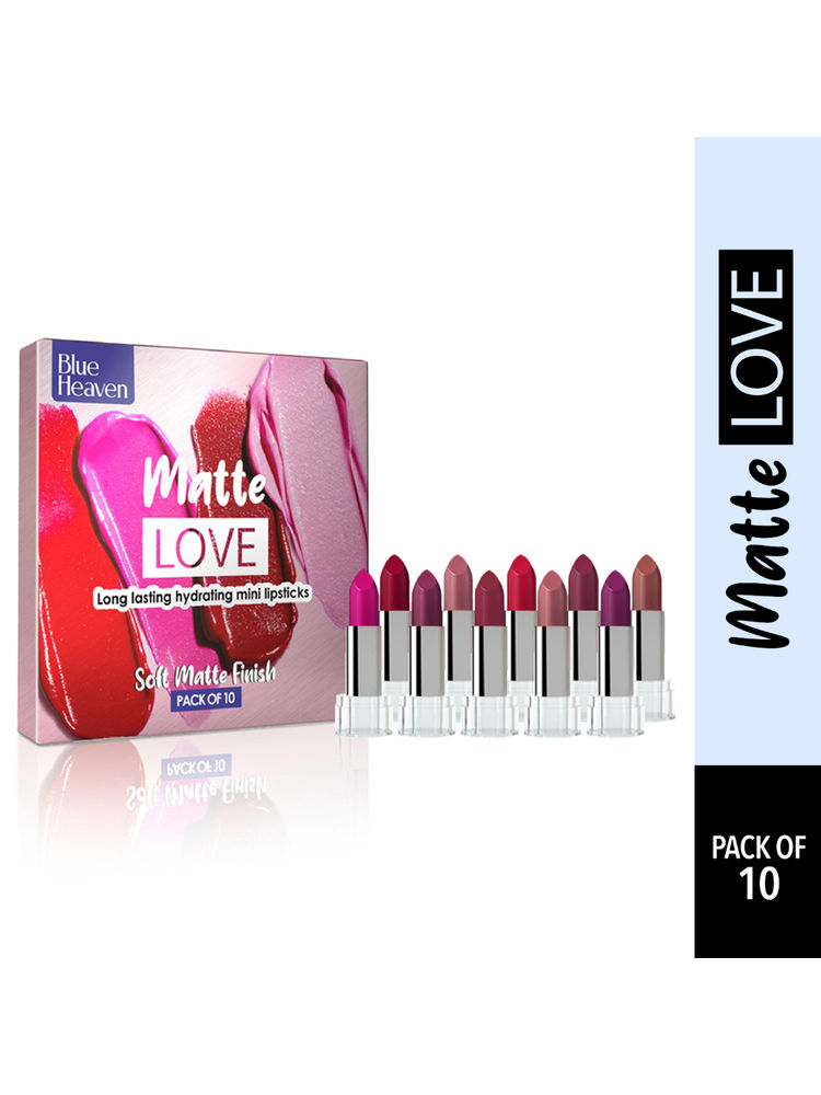 Blue Heaven Matte Love Long Lasting Hydrating Mini Lipsticks - Pack Of 10