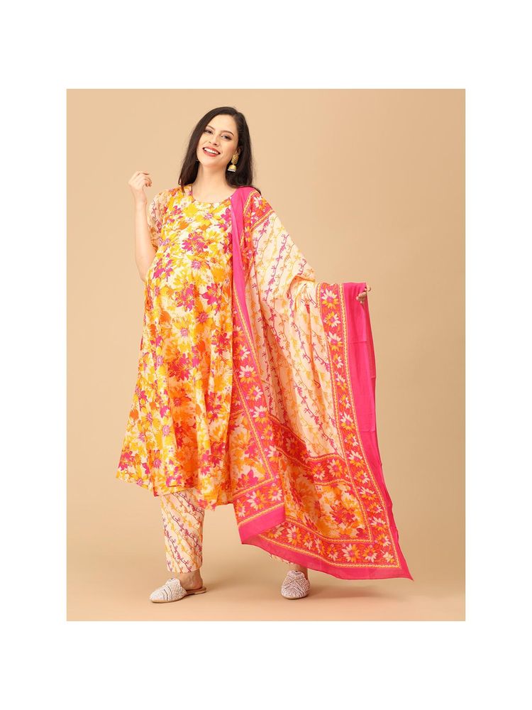 The Mom Store Garden Glow-Up Maternity & Nursing Kurta & Pant With Dupatta-image-46
