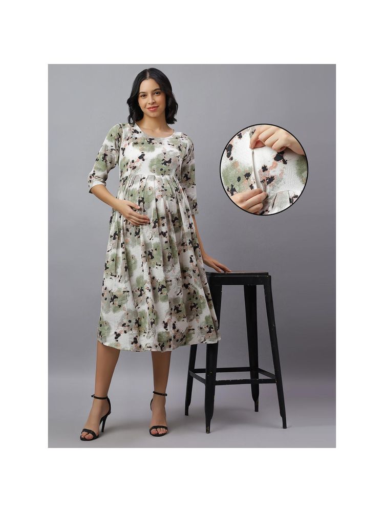 Mamma's Maternity Green Cotton Blend Printed Maternity Dress-picture-14