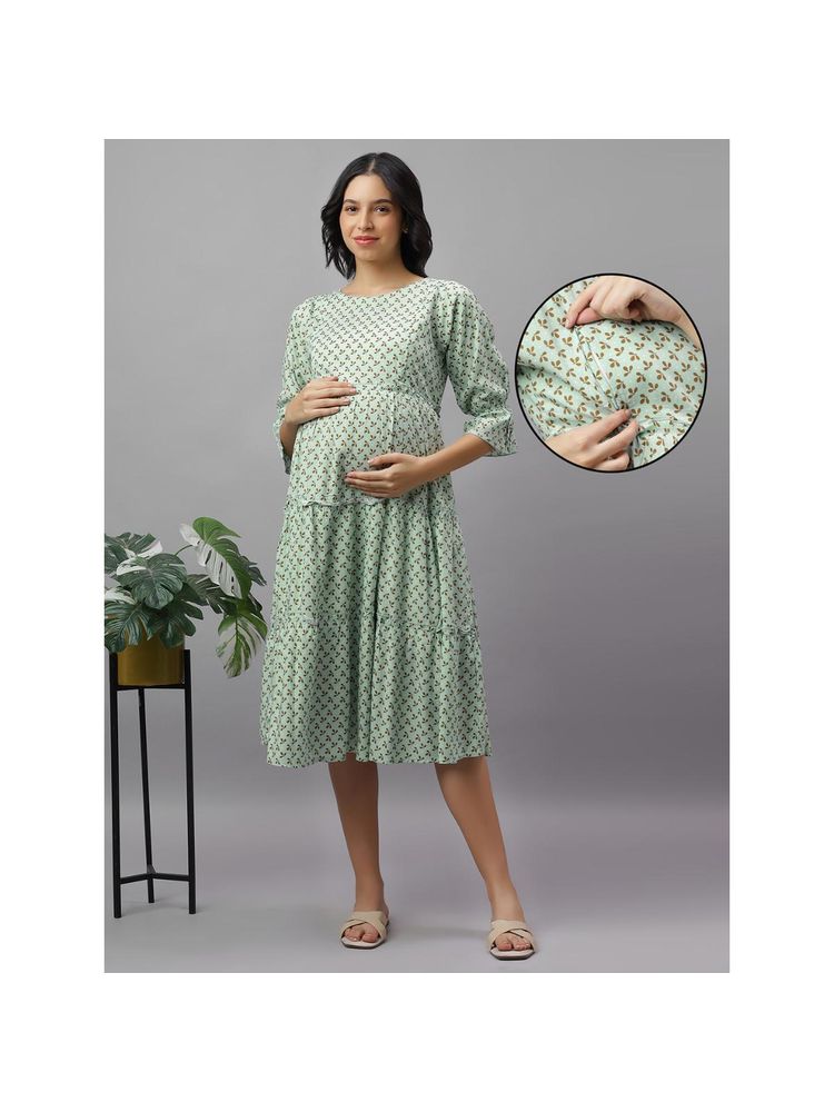 Mamma's Maternity Tea Green Rayon Printed Maternity Dress-picture-11