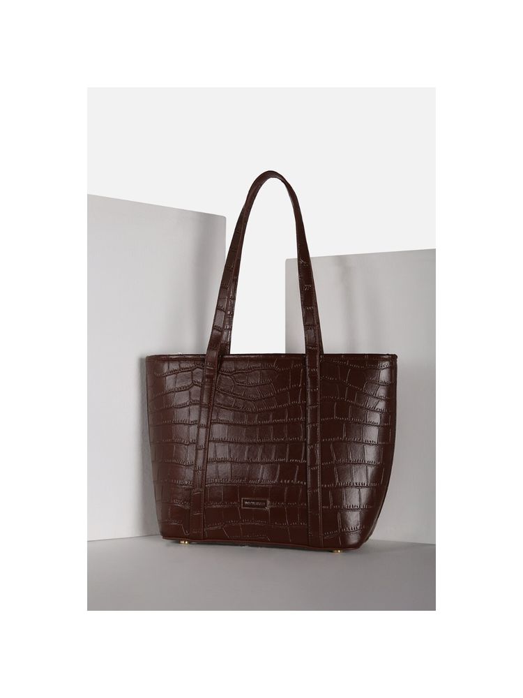 Van Heusen Women Brown Textured Formal Tote Bag-image-24