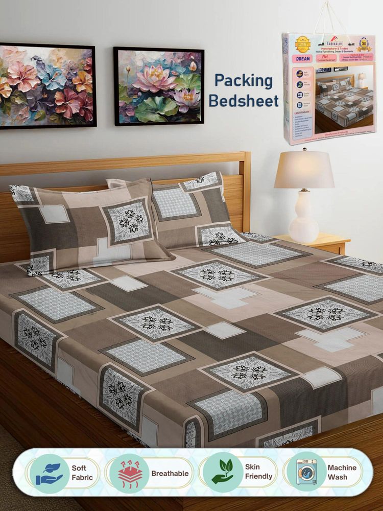 FABINALIV Geometric 300 TC Cotton Blend Double Bedsheet with 2 Pillow Covers - Multi-Color (King)-image-39