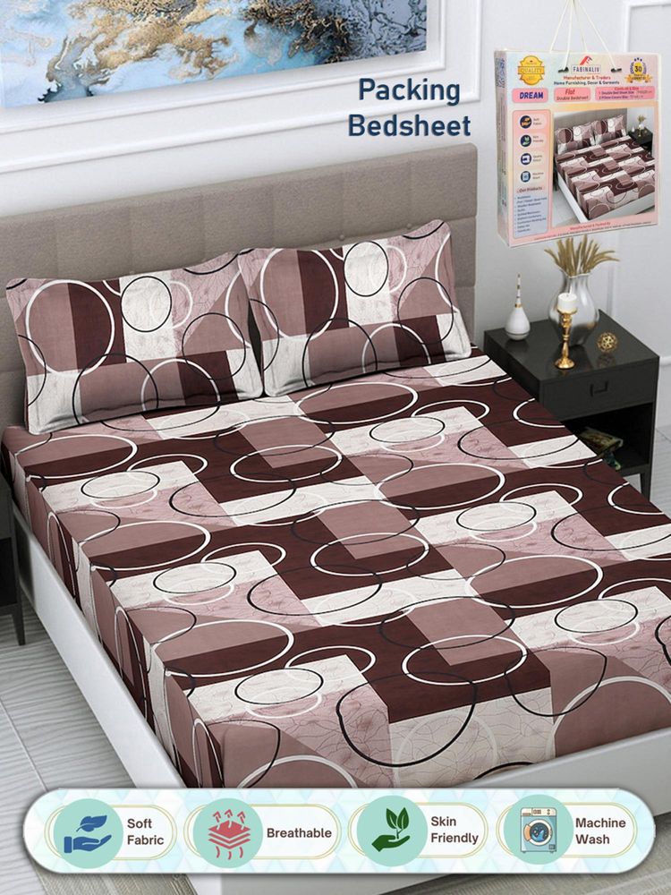 FABINALIV Geometric 300 TC Cotton Blend Double Bedsheet with 2 Pillow Covers - Multi-Color (King)-image-48
