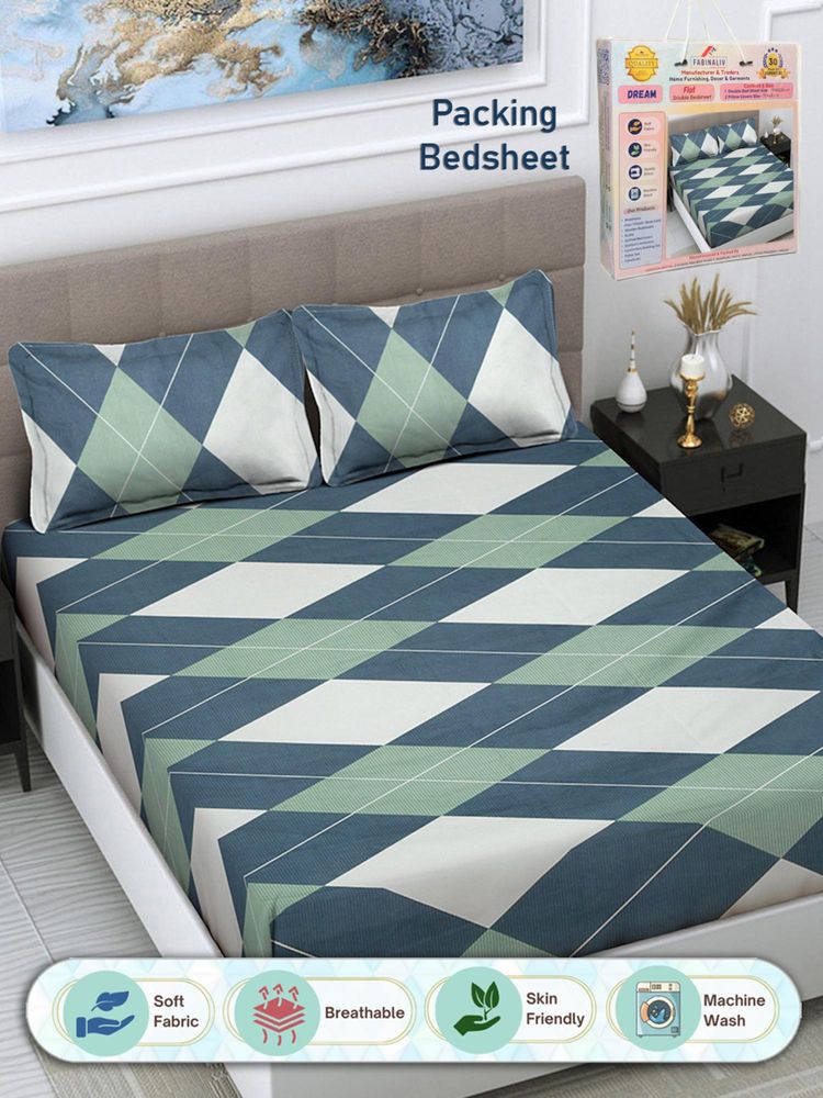 FABINALIV Geometric 300 TC Cotton Blend Double Bedsheet with 2 Pillow Covers - Multi-Color (King)-image-41