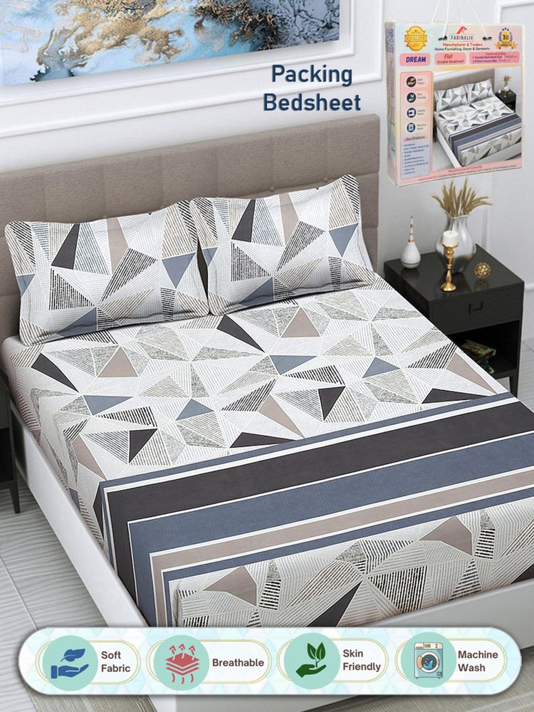 FABINALIV Geometric 300 TC Cotton Blend Double Bedsheet with 2 Pillow Covers - Multi-Color (King)-image-6