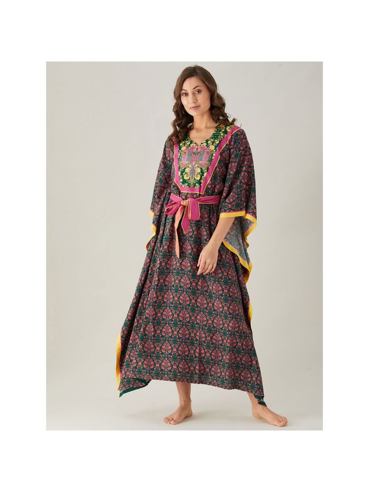 The Kaftan Company Floral Loungewear Kaftan - Green-picture-36