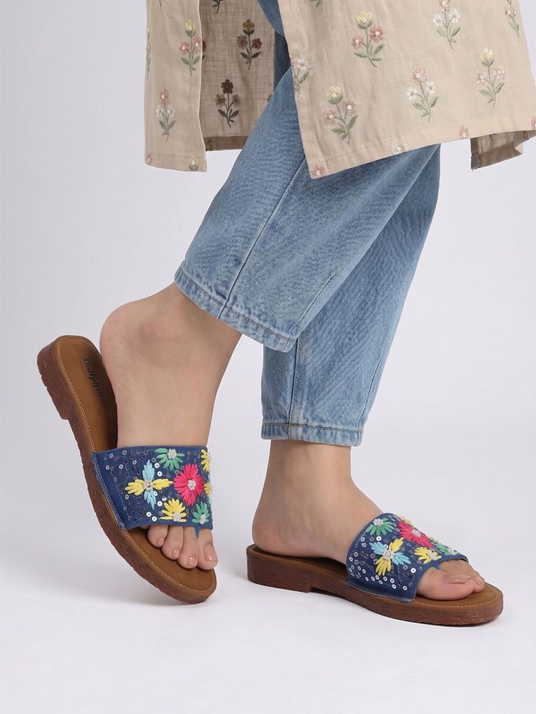 Dollphin Women’S Floral Embellished Blue Flats-picture-26