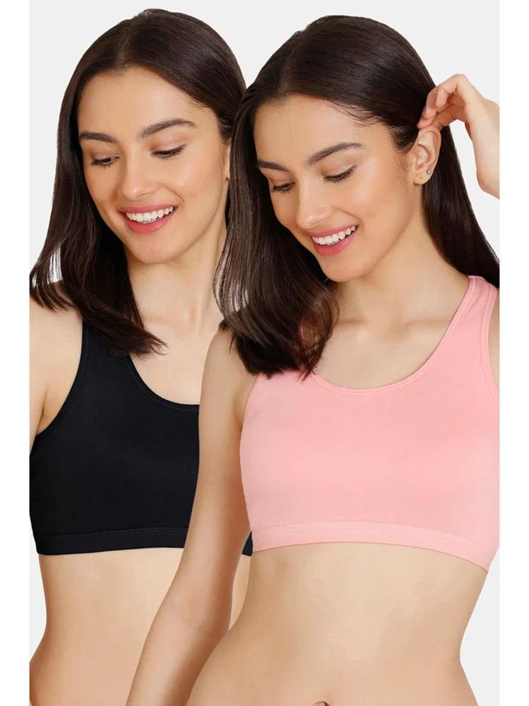 Zivame Pink and Black Non Wired Full Coverage Sports Bra (Pack of 2)-picture-27