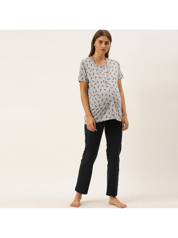 Nejo Feeding/Nursing Maternity Night Suit - Black-picture-14