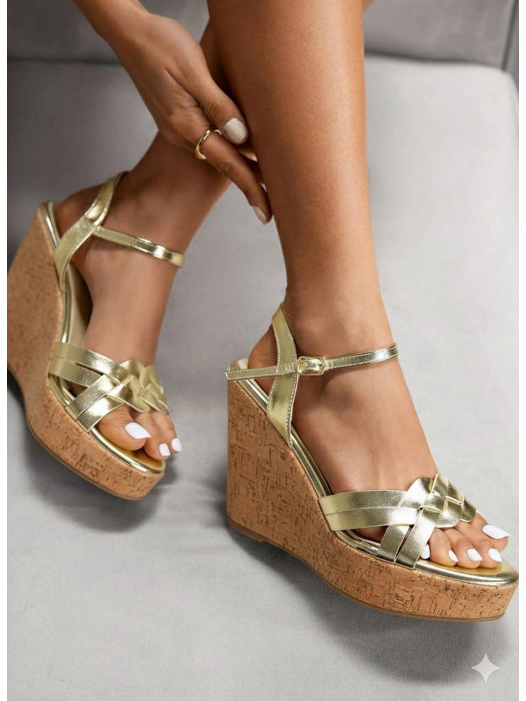 IRUSSH Women Intreccio Gold Cork Heels-image-10