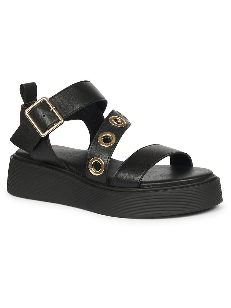 Saint G Women Viviblu Black Leather Platform Sandals-picture-26