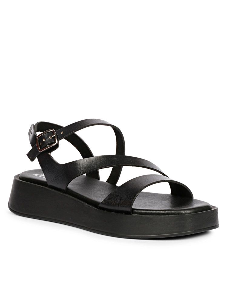 Saint G Women Viviblu Black Solid Leather Sandals-image-5