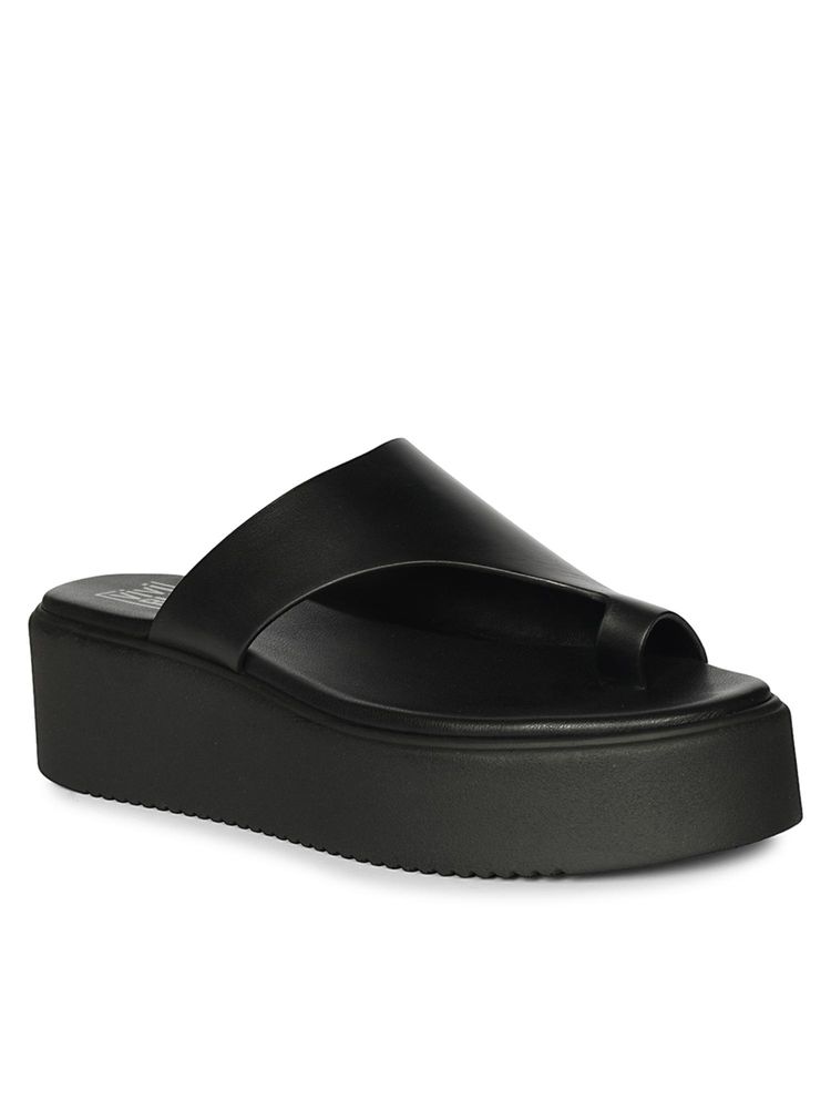 Saint G Women Viviblu Black Leather One Toe Platform Sandals-image-40