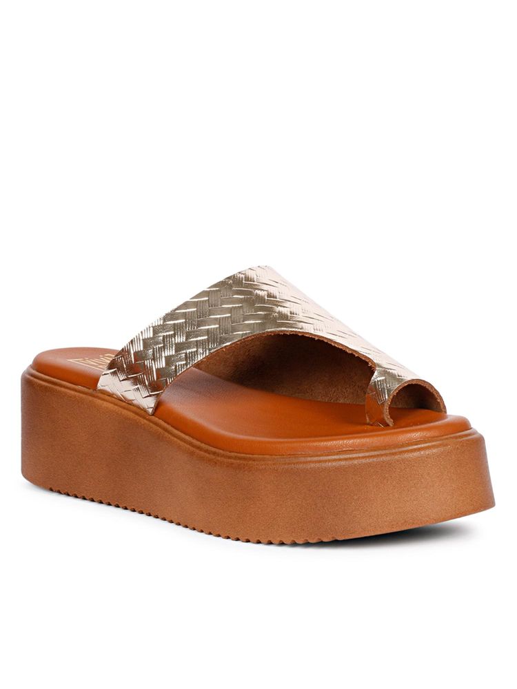 Saint G Women Viviblu Gold Leather One Toe Platform Sandals-image-38