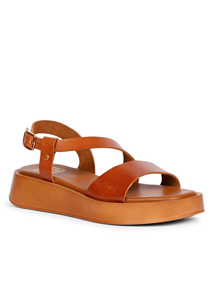 Saint G Women Viviblu Tan Leather Platform Sandals-image-14