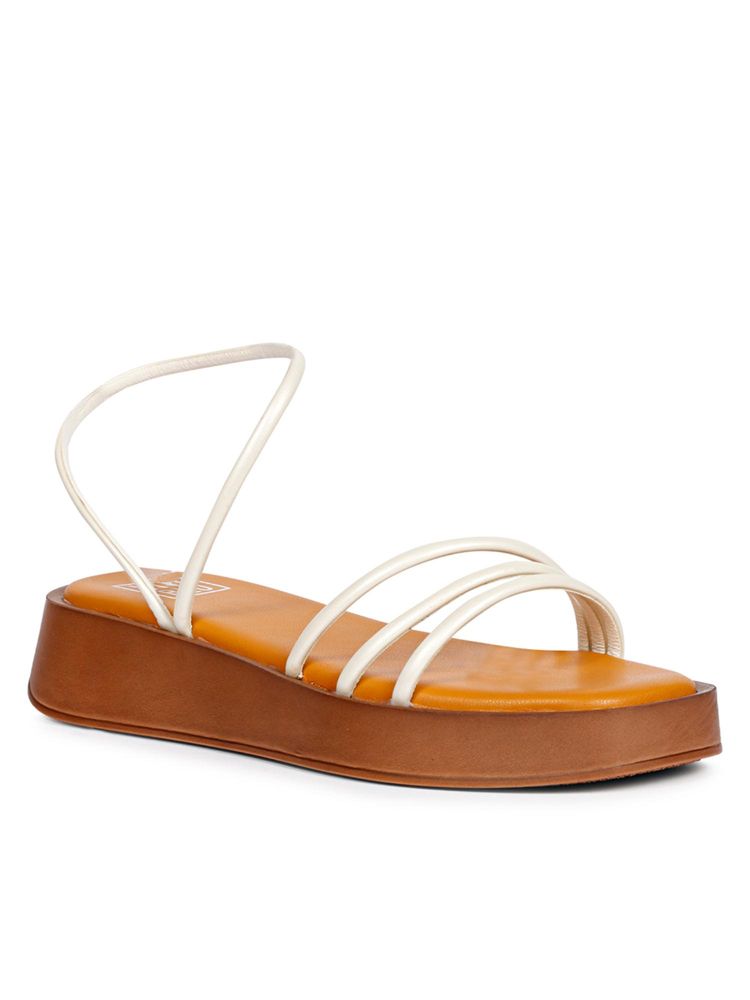 Saint G Women Viviblu White Solid Leather Platform Sandals-image-13