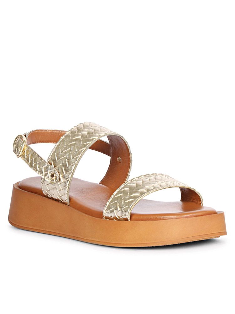 Saint G Women Viviblu Gold Leather Platform Sandals-picture-39