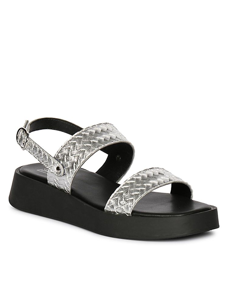 Saint G Women Viviblu Silver Leather Platform Sandals-picture-38