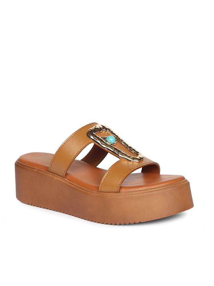 Saint G Women Viviblu Tan Leather Platform Sandals-image-16