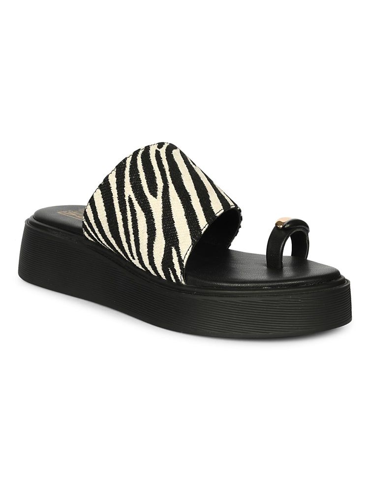 Saint G Women Viviblu Black Animal Printed Leather Platform Sandals-picture-11