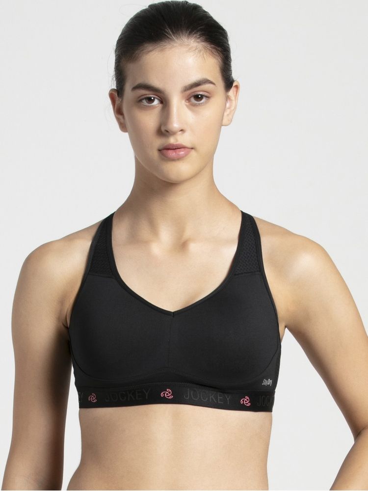 Jockey AP21 Wirefree Padded Tactel Nylon Elastane Sports Bra - Black-picture-21