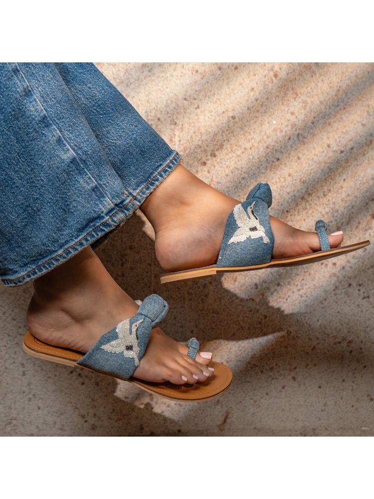 PREET KAUR Denim Bird Thumb Flats-image-7