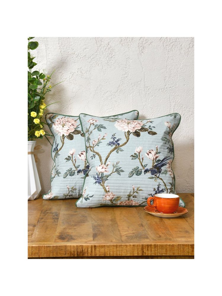 The Home Story Cotton Cushion Covers Light Flowers On Light Blue (Pack of 2)-picture-14