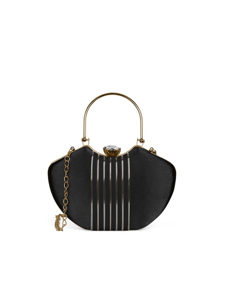 Lavie Lip Handle Framed Black Handbag with Detachable Chain-picture-14