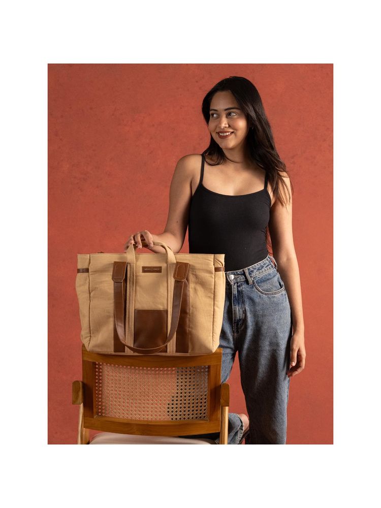 Urban Space Women Beige Canvas Tote Bag-picture-28