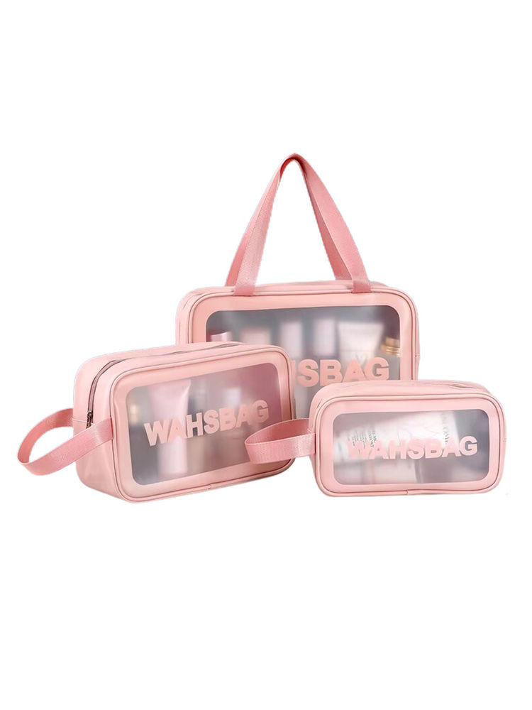 Kayanara Transparent Travel Makeup Bag Set Of 3 - Pink Wash Bag-image-17