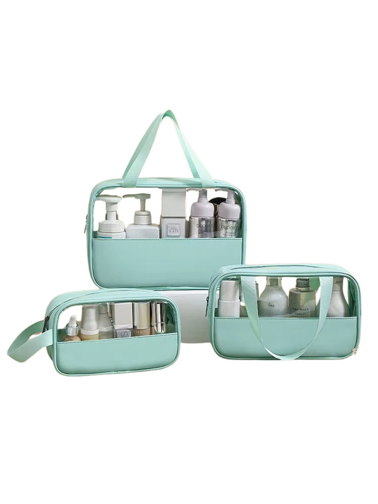 Kayanara Transparent Set Of 3 Travel Makeup Kit - Green Toiletry Bag-image-4