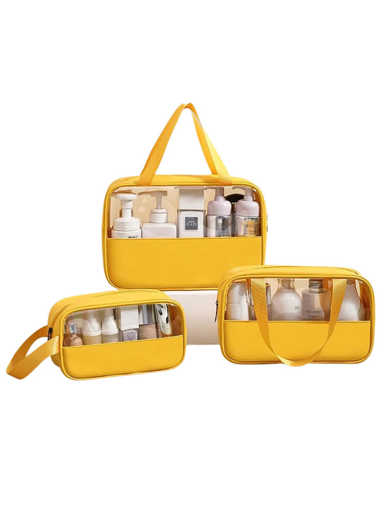 Kayanara Transparent Set Of 3 Travel Makeup Kit - Yellow Toiletry Bag-image-34