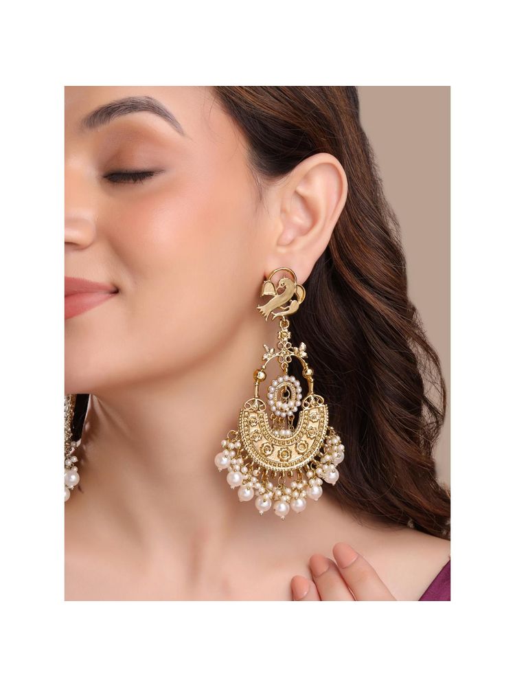 Yellow Chimes Ethnic Gold Plates Chandbali Long Dangler Earrings-picture-21