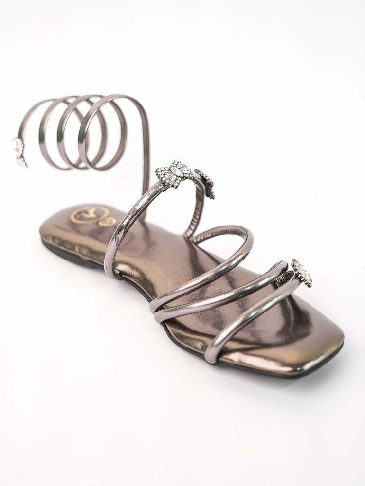 Sana K Luxurious Footwear Grey Open Toe Narrow Fit Butterfly Spring Flats-image-10