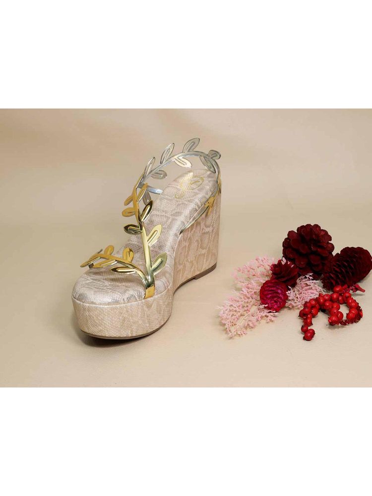 Sana K Luxurious Footwear Gold Leafy Leopard Wedges