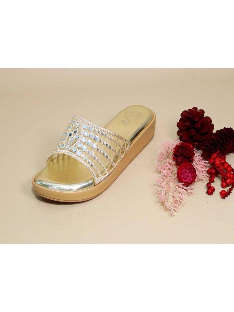 Sana K Luxurious Footwear Gold Mirror Wedges-image-4