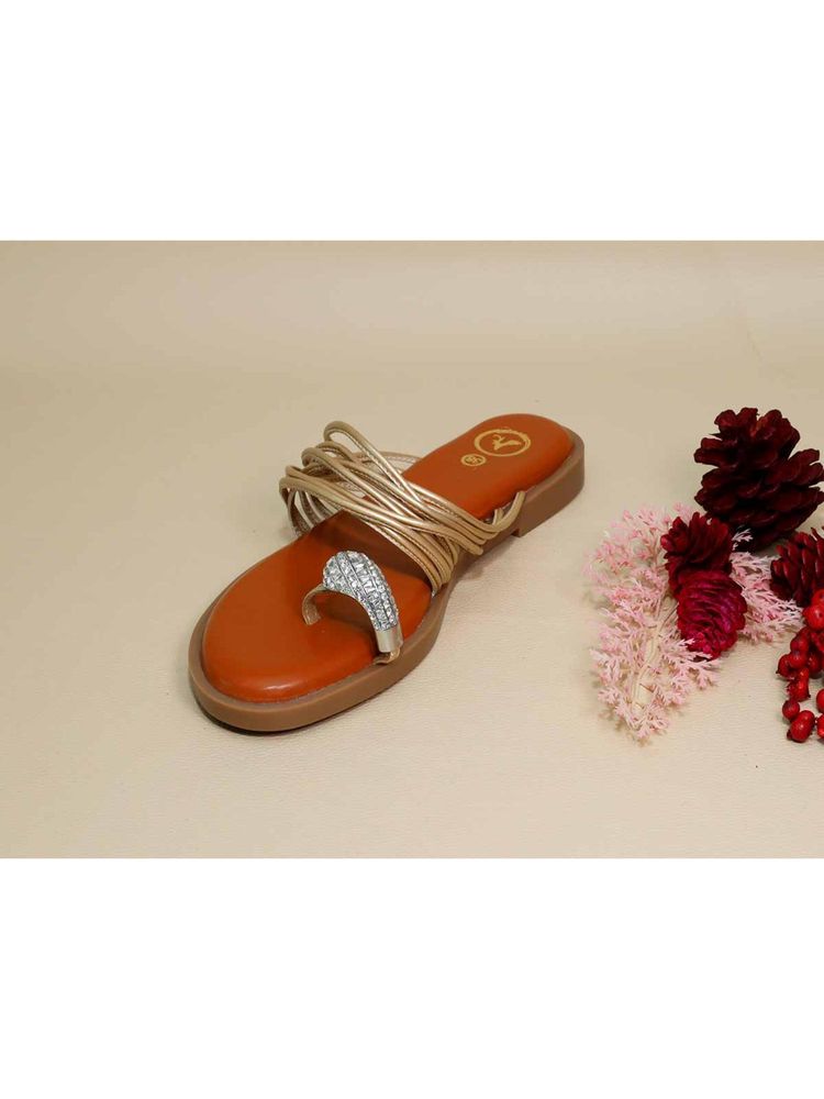 Sana K Luxurious Footwear Gold String Asha Broch Flats