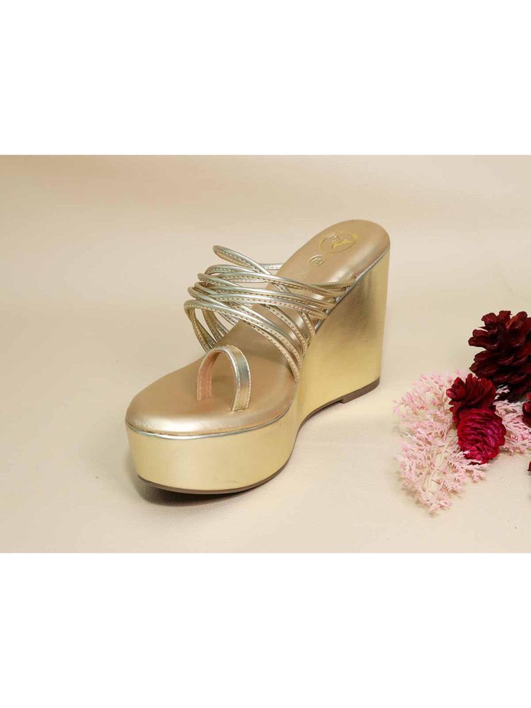 Sana K Luxurious Footwear Gold String Wedges-image-19