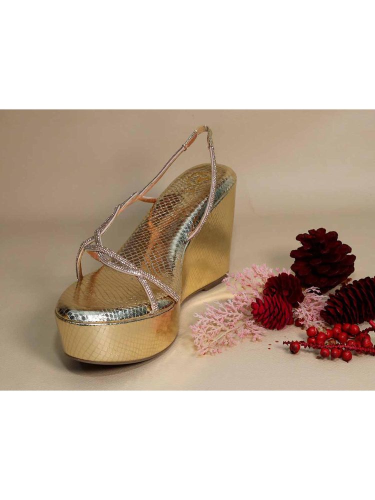 Sana K Luxurious Footwear Renne Gold Wedges-image-42