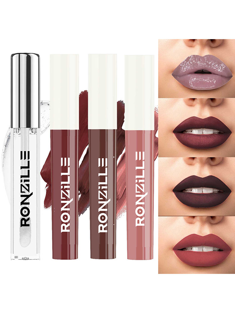 Ronzille Non Transfer Matte Liquid Lipstick Plus Lip Gloss - Nudes And Browns Pack Of 4-picture-10