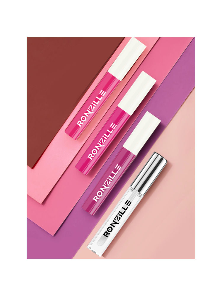 Ronzille Non Transfer Matte Liquid Lipstick Plus Lip Gloss - Blush And Pinks Pack Of 4-image-29