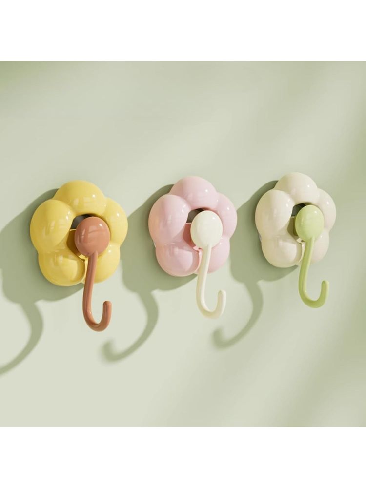 House of Quirk Multicolor Vacuum Suction Cup Hooks 3 Pack Heavy Duty Floral Wall Hooks for Bathroom-image-4