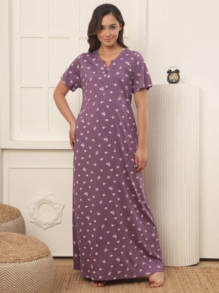 Kanvin Womens Long Nighty - Purple-picture-15