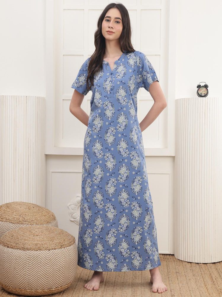 Kanvin Womens Long Nighty - Blue-picture-15