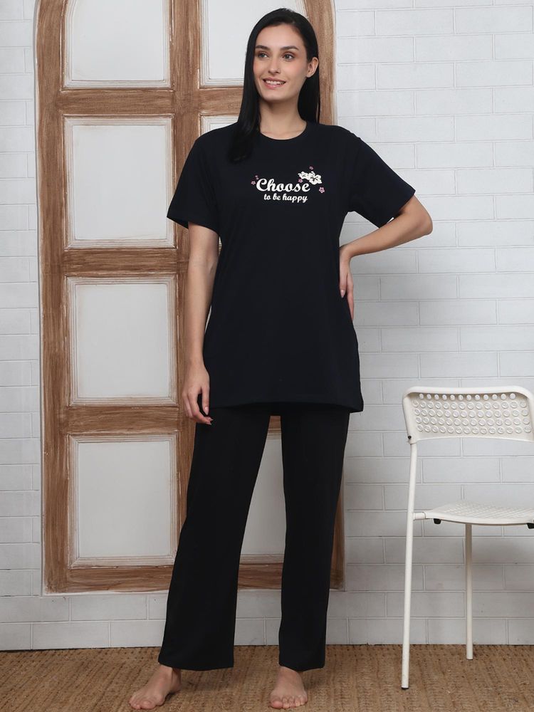 Kanvin Womens T-Shirt with Pyjama Nightsuit - Navy Blue-picture-15