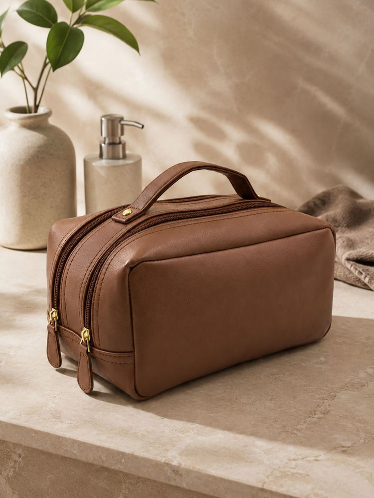 Yelloe Tan Unisex Travel Toiletry Vanity Bag-picture-31