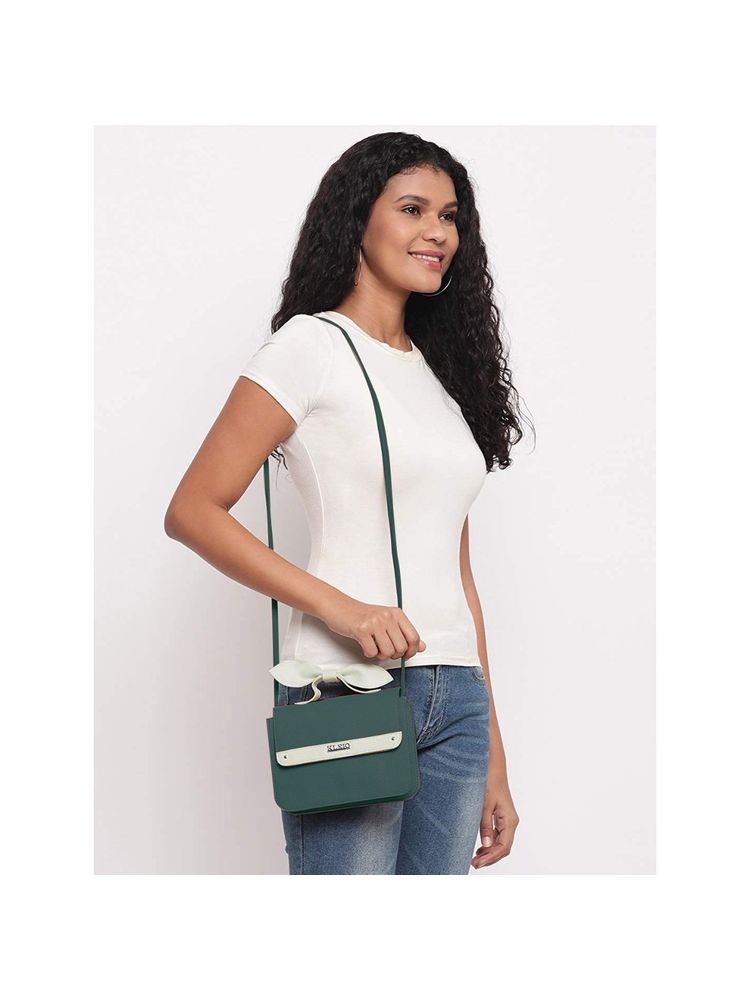 KLEIO Stylish Top Bow Sling Bag for Women Green-image-19